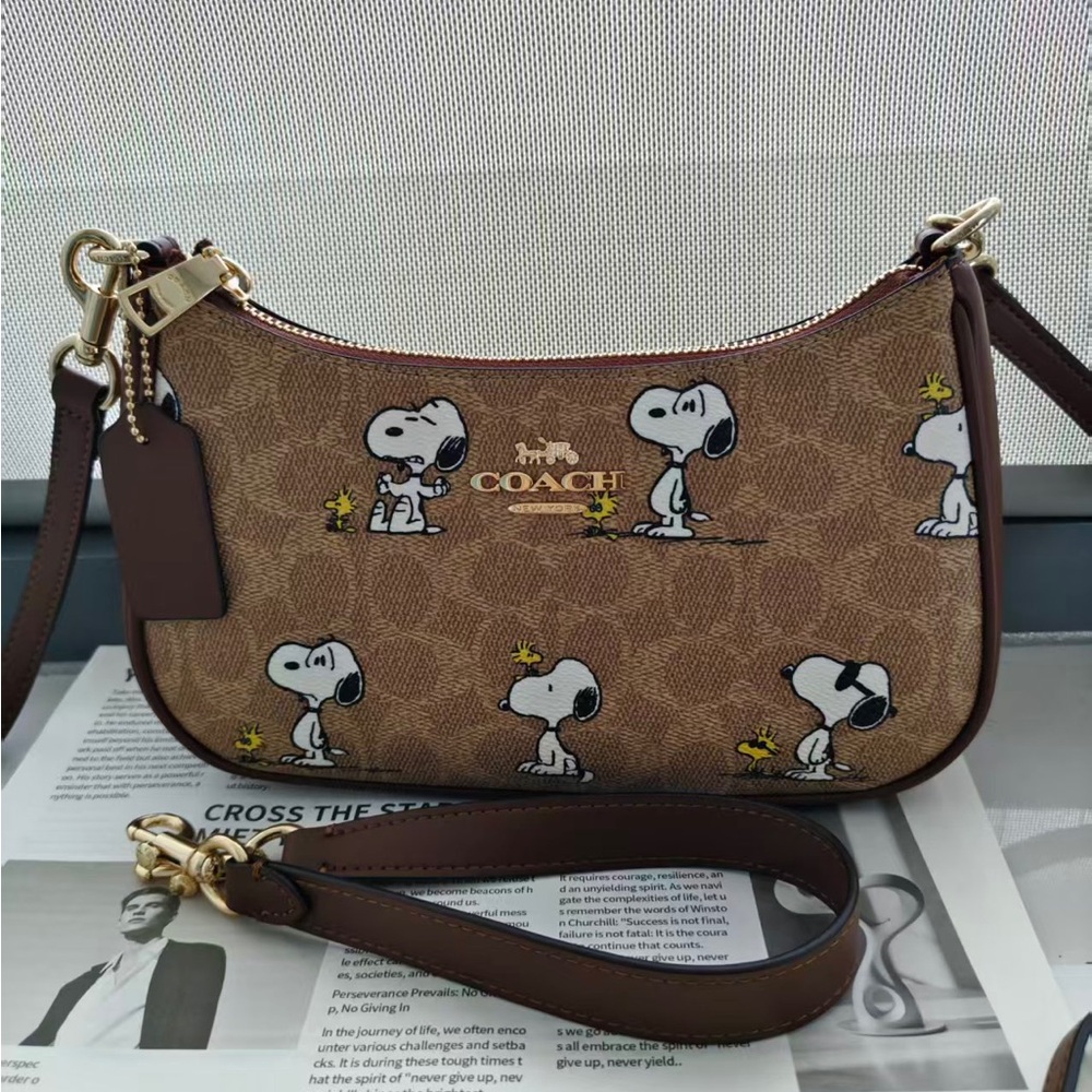 Coach X Peanuts Teri Shoulder Bag In Signature Canvas With Snoopy Print